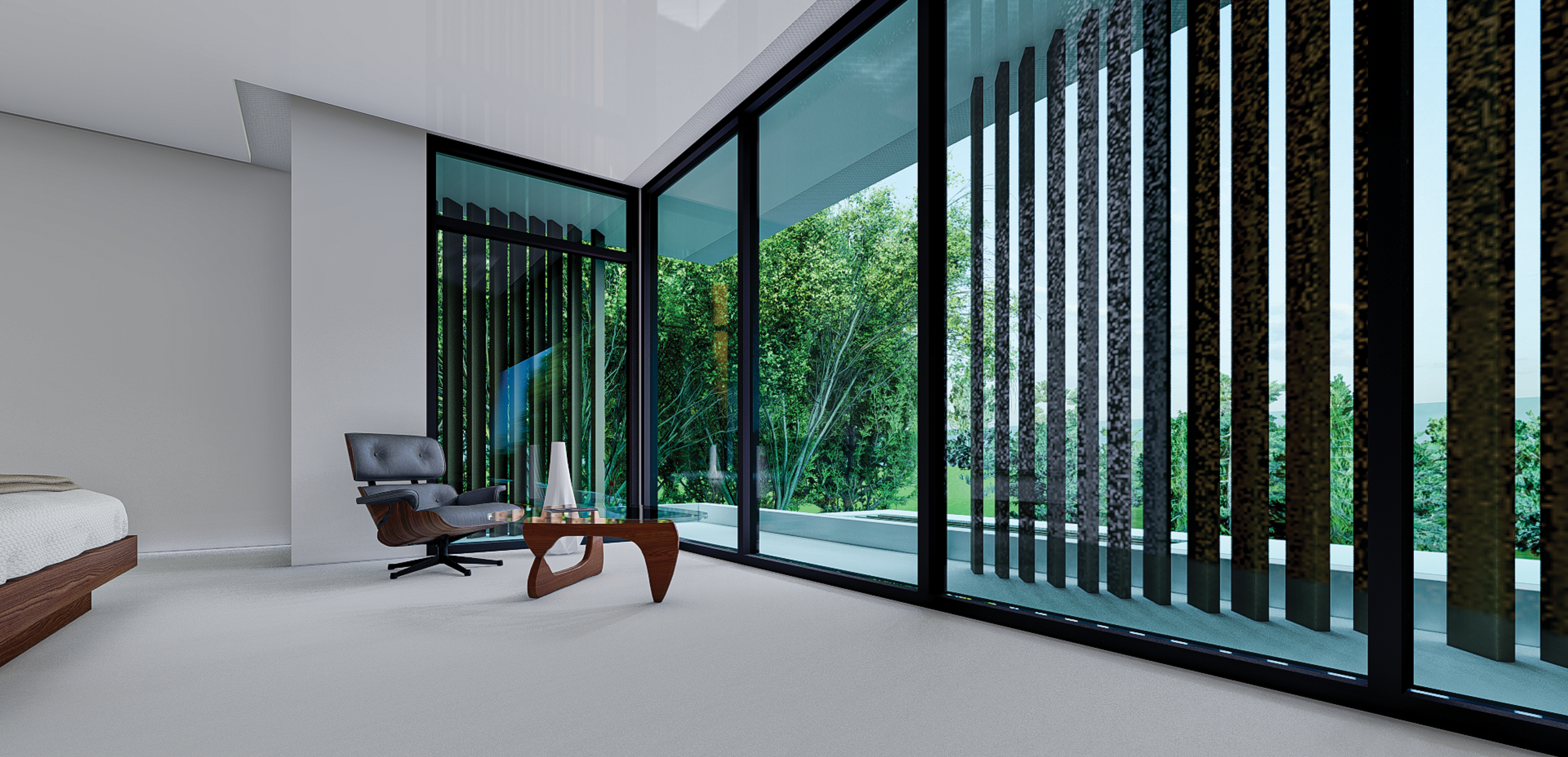 HM Steyn City Residence II private suite framed by vertical louvres and garden views