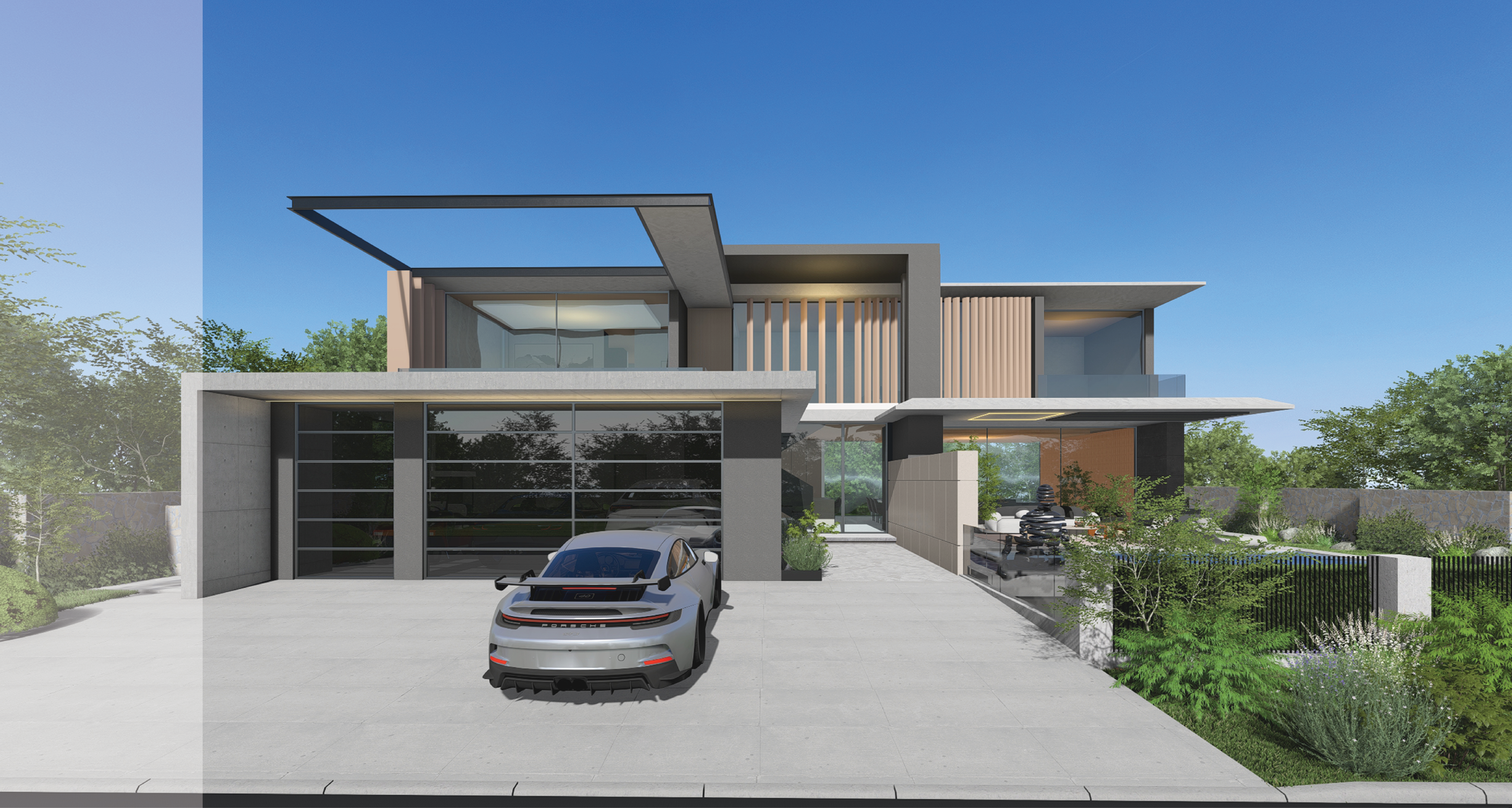 Steyn City Residence I complete front elevation, garage, and garden
